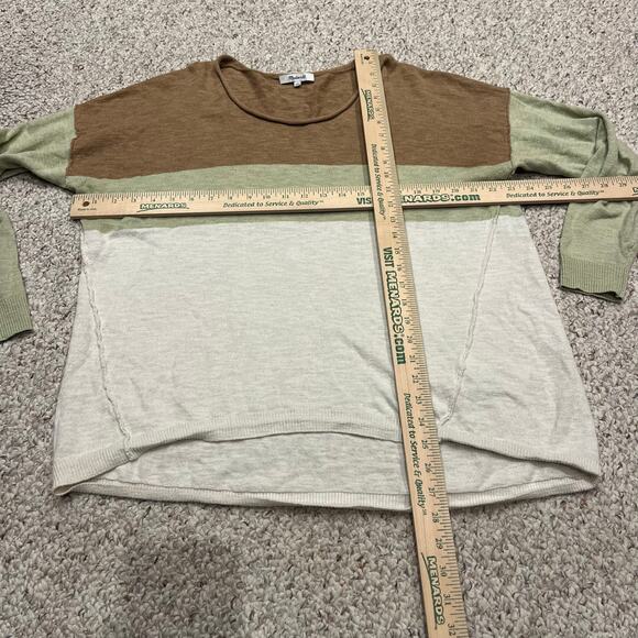 Madewell Palmdale Pullover Sweater Colorblock Stripe Sz M Tan Green Coastal - Picture 4 of 7